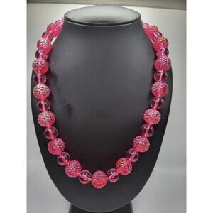 Vintage Pink Lucite Beaded Necklace Textured Smooth Beads 20.75 Inch